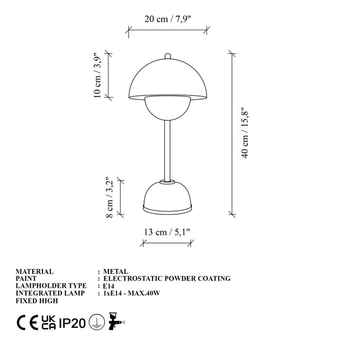 Opviq Lámpara de mesa roja de metal